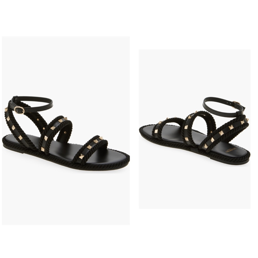 NIB VALENTINO GARAVANI Black Studded Sandal espadrilles size 37 - Picture 4 of 12